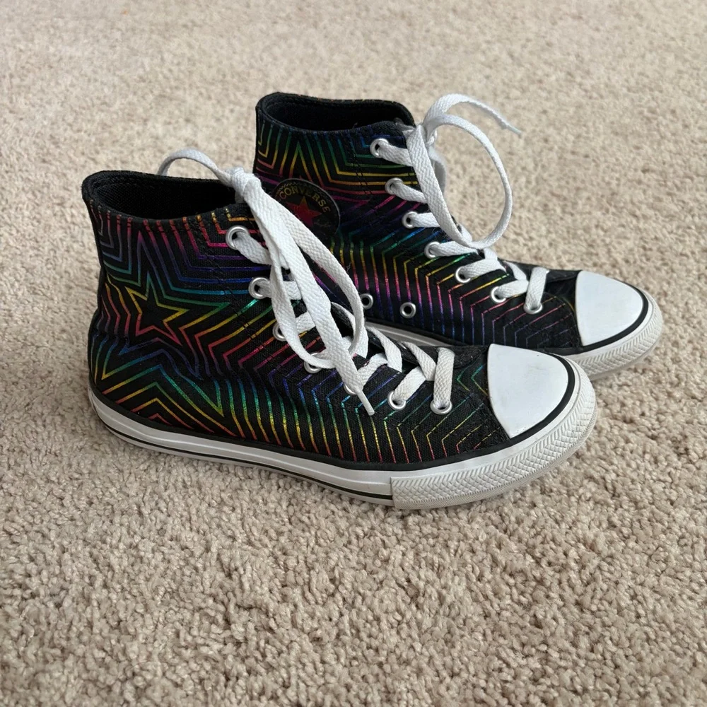 Converse Kids' Black and Rainbow High-Top Sneakers size 3.5